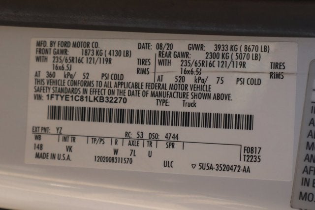 2020 Ford TRANSIT CARGO VAN T-150 130" Med Rf 8670 GVWR RWD