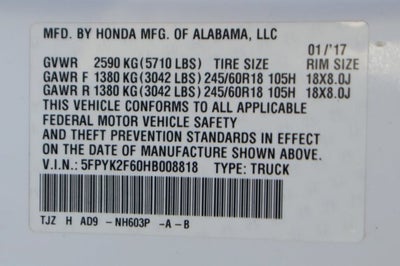 2017 Honda Ridgeline RTL-T