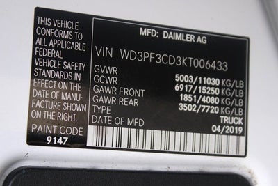 2019 Mercedes-Benz Sprinter 3500 Cargo 144 WB