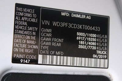 2019 Mercedes-Benz Sprinter 3500 Cargo 144 WB